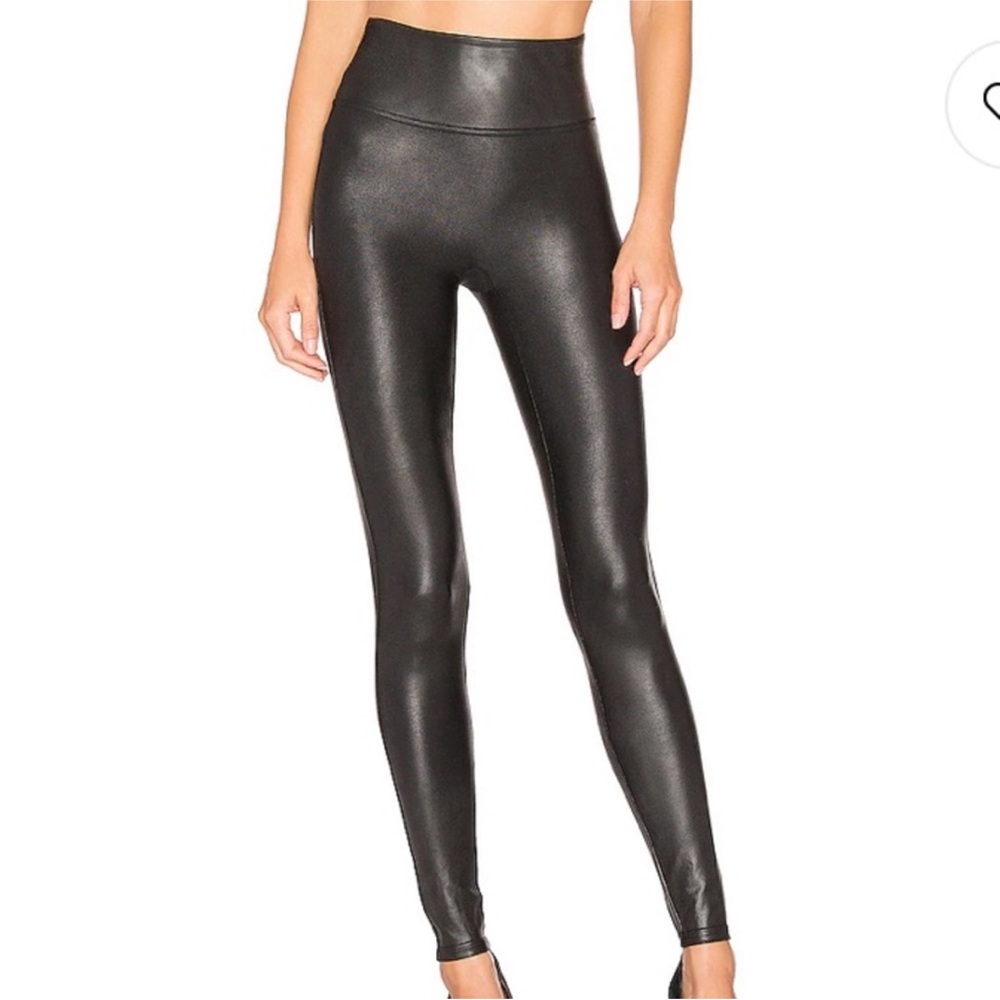 Spanx Faux Leather Leggings Womens Medium Black Pull On Pants Stretch‎ Ankle